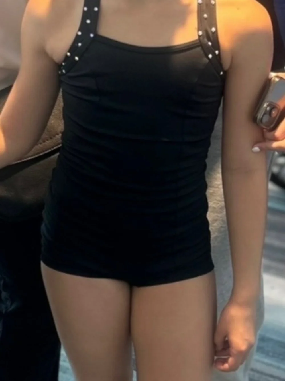 Black Ab Rhinestone Studded Strap Romper